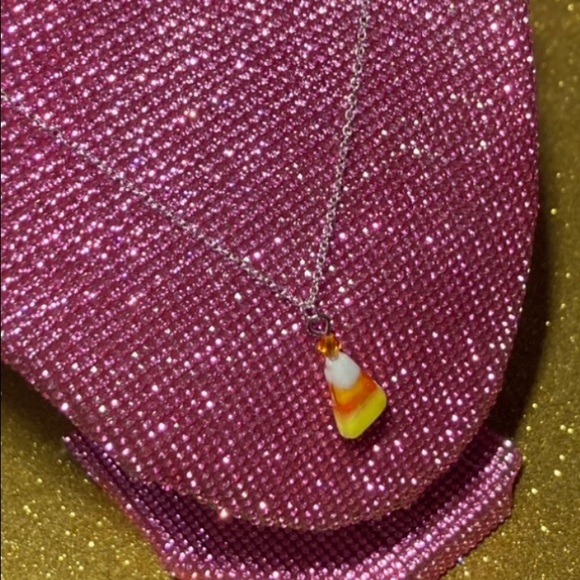 Candy Corn Sterling Silver Necklace Bedazzled Bead Y2K Jewelry Spooky Halloween - Picture 4 of 14